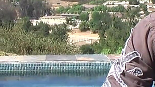 Hot blonde babe gets banged by poolside