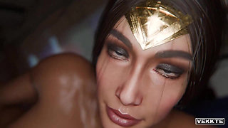 Wonder Woman is giving a steamy hot oily cock massage and swallows cum