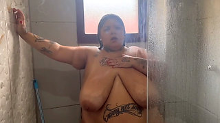 Curvy Smoke Bath Teaser BBW Lights up in the Shower