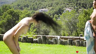 Squeaky Anya Krey and Sabrisse at outdoors sex