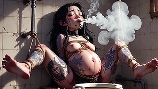 9 Month Pregnant Slave Tied up - Huge Belly on Display