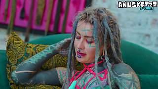 Tattooed Girl Takes On Anal Toys Solo Lingerie Session