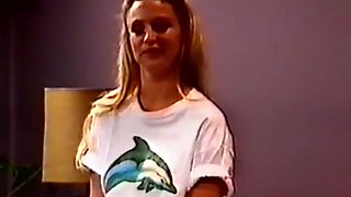 Horny young chick wants to lick and bite fake big boobs of her bestfriend