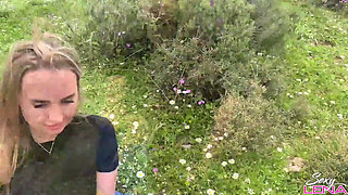 Greek Mountain Wild Footjob with Sweaty Nylon Feet - Outdoor Cum on Soles