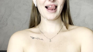 I'm with Your Cum on My Face, Playing with My Tits, Spitting on Them and Spanking Them