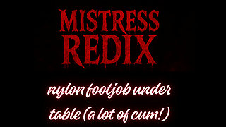 Nylon Footjob Under Table with a Lot of Cum!
