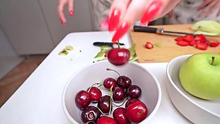 Lesbians Are Cooking in the Kitchen! but Big Hard Cock in Their Ass and Pussy Stopped It