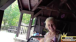 Bigtitted blonde bae doggystyled outdoor