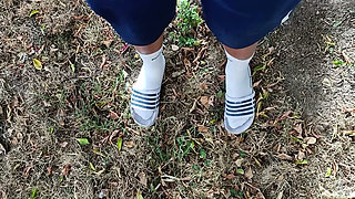 Making Socks Dirty in Slides - Used Socks and Slides and Uncut Soft Cock