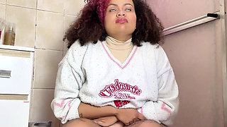 Chubby Girl Can't Stop Farting in Toilet with Belly Ache