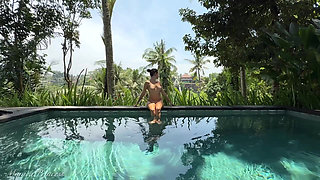 Teasing in See-thru Dress Outdoor at the Pool, Strip