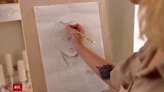Blonde Came To Drawing Class Without Panties