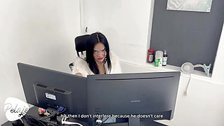 The Secretary Makes the Patient Wait a Long Time and He Decides to Go Into the Bathroom and Fuck Her