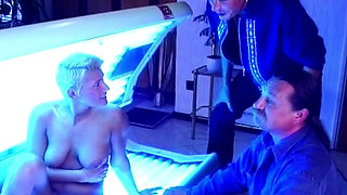 Tanning Bed Threesome Blonde Slut Devoured and Double Pounded