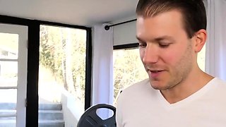 Hot babe with perfect big boobs taking shower