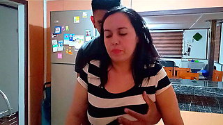 Step Son Friend Fucks Me Hard in Kitchen While Washing Dishes - Big Natural Tits Amateur Creampie