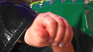 Big Tit Latex Mistress Makes Skinny Slave Lick Her Then Gets Fucked Hard Doggy & Milked Onto Her Shiny Green Spiked Boots