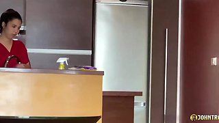 Asian maid saw him masturbating while she's cleaning, so he ended up fucking her POV
