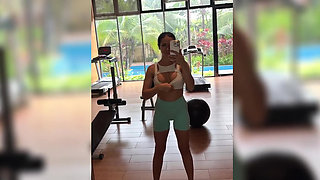 Sexy Workout, Jumping on a Ball, Tits Flash in a Public Gym