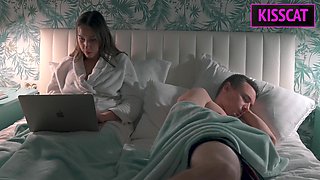 S2E5: Step mom helps to cum step son in share bed while working till get pussy creampie and facial