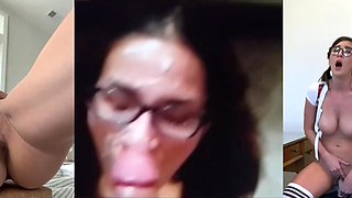 Fantastic Nerdy & Messy Honeys Getting off on Fake penis Money-shot Facial Cumshot Compilation