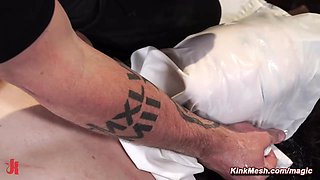 Suspended with bowling ball aroung neck