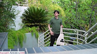 Sexy Lily Starfire gets a special delivery after class, some lube and a big stiff cock