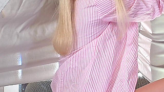Amazingly Beautiful Hottest Blonde Has a Tent with a Glory Hole and While She Enjoys Her Tea She Likes to Have Cum on Her Legs