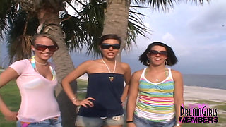Three Hotties Play Naked on a Public Beach