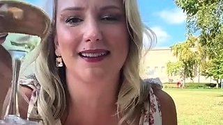 Outdoor anal solo and masturbating blonde