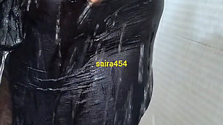 Desi Indian Hot Wife Saira Having Bath and Removed Dress Boob Show in Bathroom