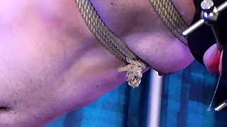 Tight Rope Bondage for Tickles - Miss Tory Tease Gags Her Tickle Toy and Uses His Drool to Tease His Caged Cock