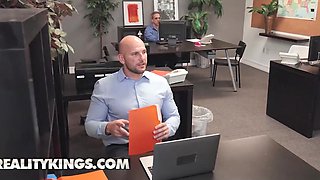 Pink haired accountant getting her pussy fucked right on the office table