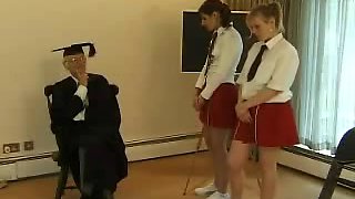 Teen schoolgirls spanked and caned by their teacher