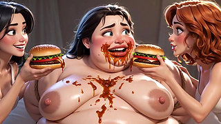 Obese Ugly Slave Covered in Food - Humiliated by Gorgeous Mistresses