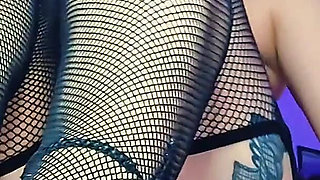 Gothic Babe in Sexy Lingerie Masturbates with a Big Dildo and a Plug in Her Anus