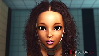 Hardcore machine. hot ebony in restraints and thick horny chef