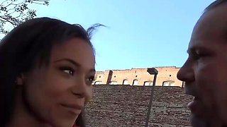Young ebony dame gets hardcore in a crimson dress