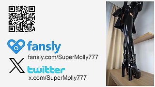 Latex Catsuit / High Stripper Boots / Latex Big Dick / Bondage / Red Gag