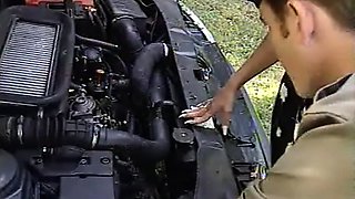Blonde beauty gives an amazing blowjob outdoors