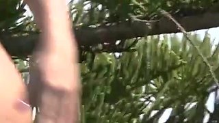 Brunette babe with nice tits is pissing by the pool