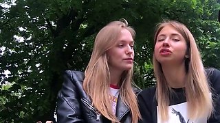 Two blonde femmes liking powerful erotic kissing