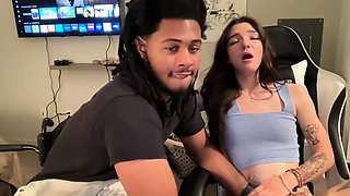 Hot slim body teen brunette suck and ride black cock live at
