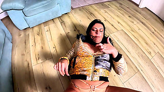 Golden Glossy Downjacket POV. Deepthroat, Face Fuck and Double Cum on My Jacket