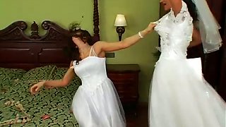 Rapacious and severe brunettes get into catfight for winning the groom's dick