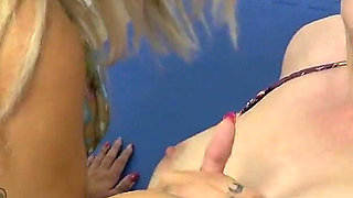 Hot Blonde Slut Tickling Her Busty Friend at the Gym