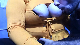 My husband delights in sucking my big natural tits, he is addicted to playing, caressing and sucking my nipples