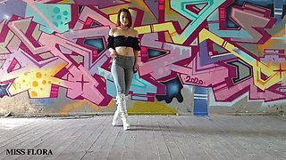 Walking and Teasing in My White Boots - Parts 1 and 2