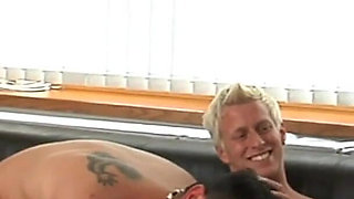 Bi-fuckers Scene-4 bisexual Anal Threesome with Brunette in Lingerie Enjoys Double Facial