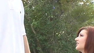 Tattooed redhead teen gets a warm load in her mouth